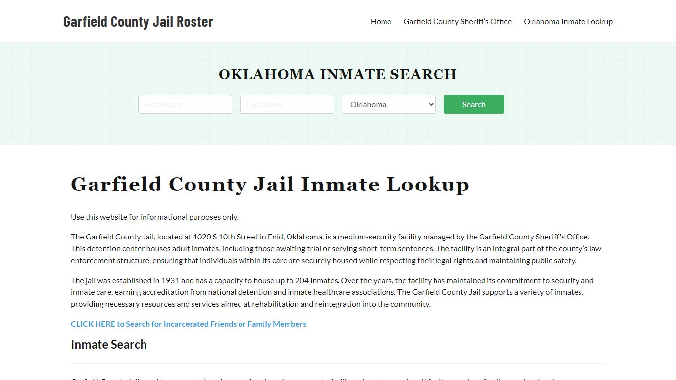 Garfield County Jail Roster Lookup, OK, Inmate Search