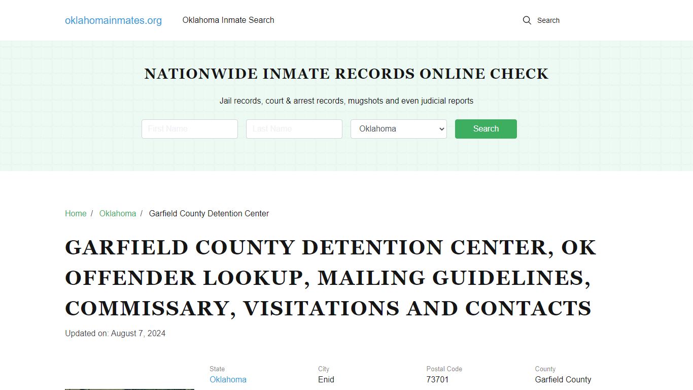 Garfield County Detention Center, OK: Inmate Search Options ...