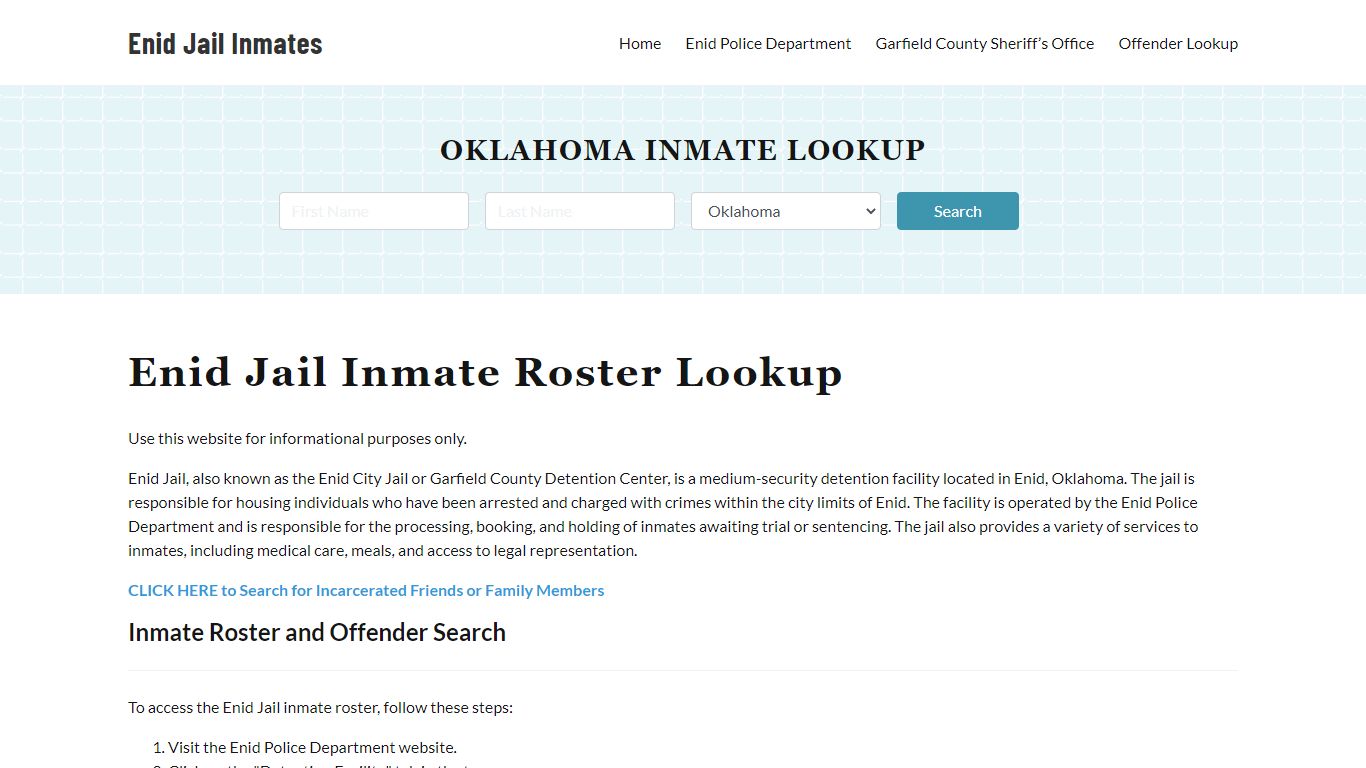 Enid Jail Inmate Roster, Garfield County, OK, Offender Search